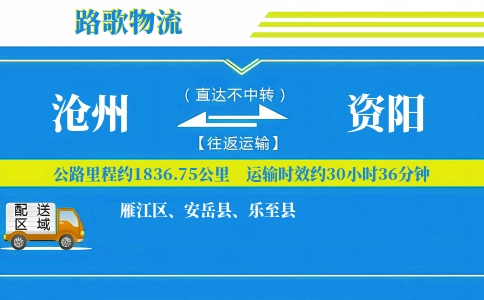 沧州到安岳县物流专线