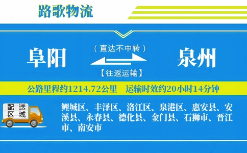 阜阳到晋江物流专线