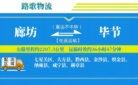 廊坊到赫章县物流专线